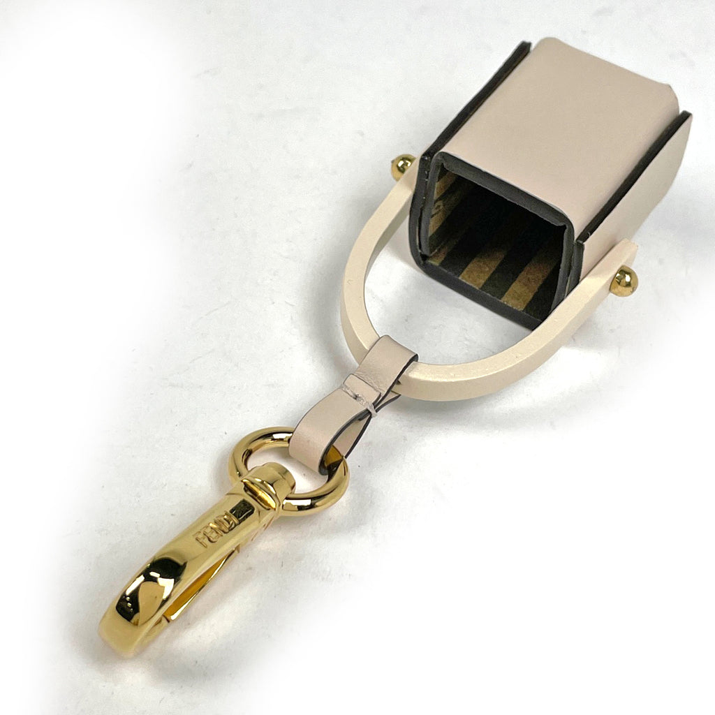 フェンディ ロゴ チャーム パフュームホルダー ペカン柄 バッグチャーム レザー GP ベージュ ゴールド レディース 【中古】brbag