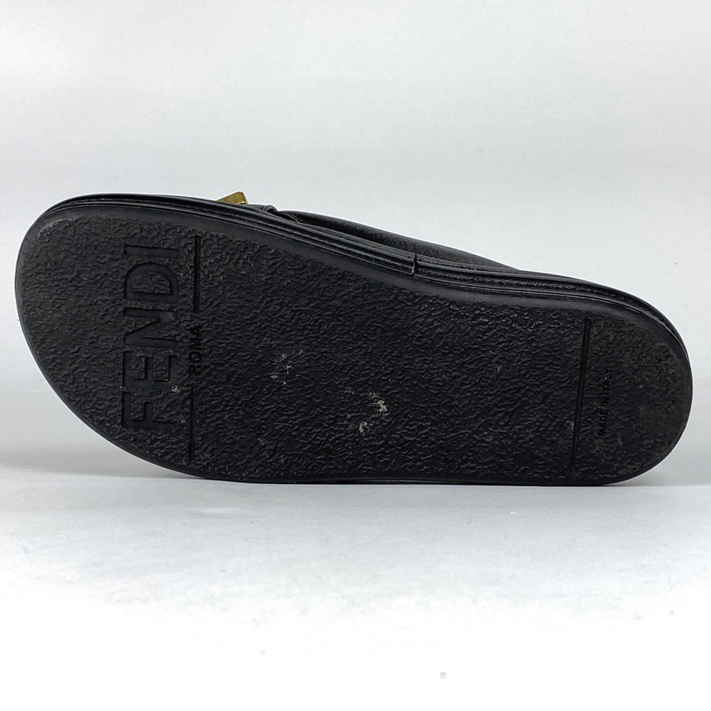フェンディ ロゴ サンダル フラットサンダル 靴 サンダル レザー ブラック レディース 【中古】brapp
