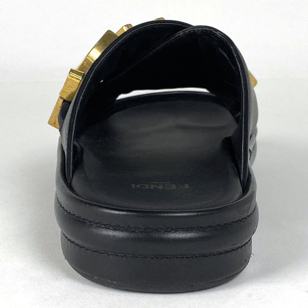 フェンディ ロゴ サンダル フラットサンダル 靴 サンダル レザー ブラック レディース 【中古】brapp