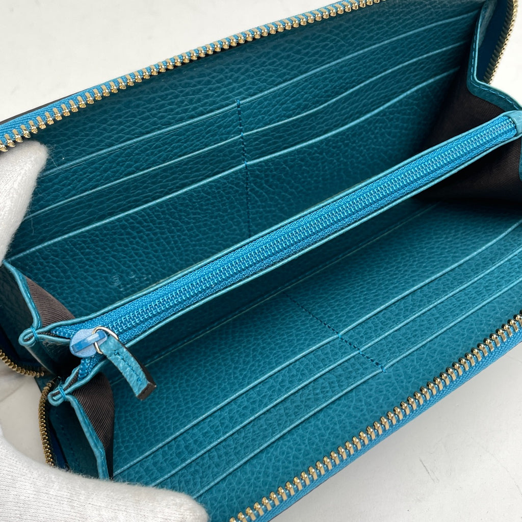 グッチ インターロッキングG 長財布 ラウンドファスナー ラウンドジップ 長財布 レザー グリーン 449347 レディース 【中古】brbag