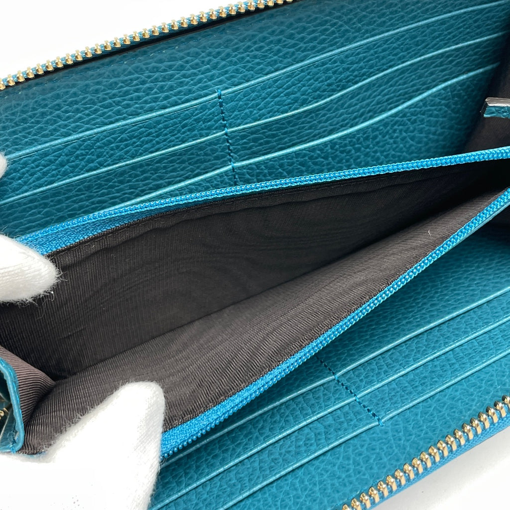 グッチ インターロッキングG 長財布 ラウンドファスナー ラウンドジップ 長財布 レザー グリーン 449347 レディース 【中古】brbag