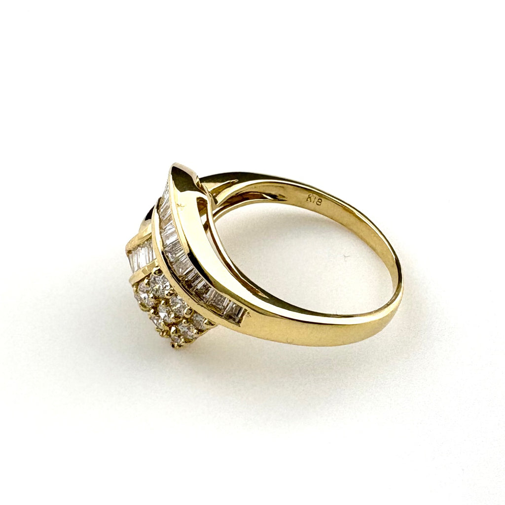 メレダイヤ デザインリング YG イエローゴールド 指輪 リング 11号 K18 ダイヤモンド レディース 【中古】nbjwl