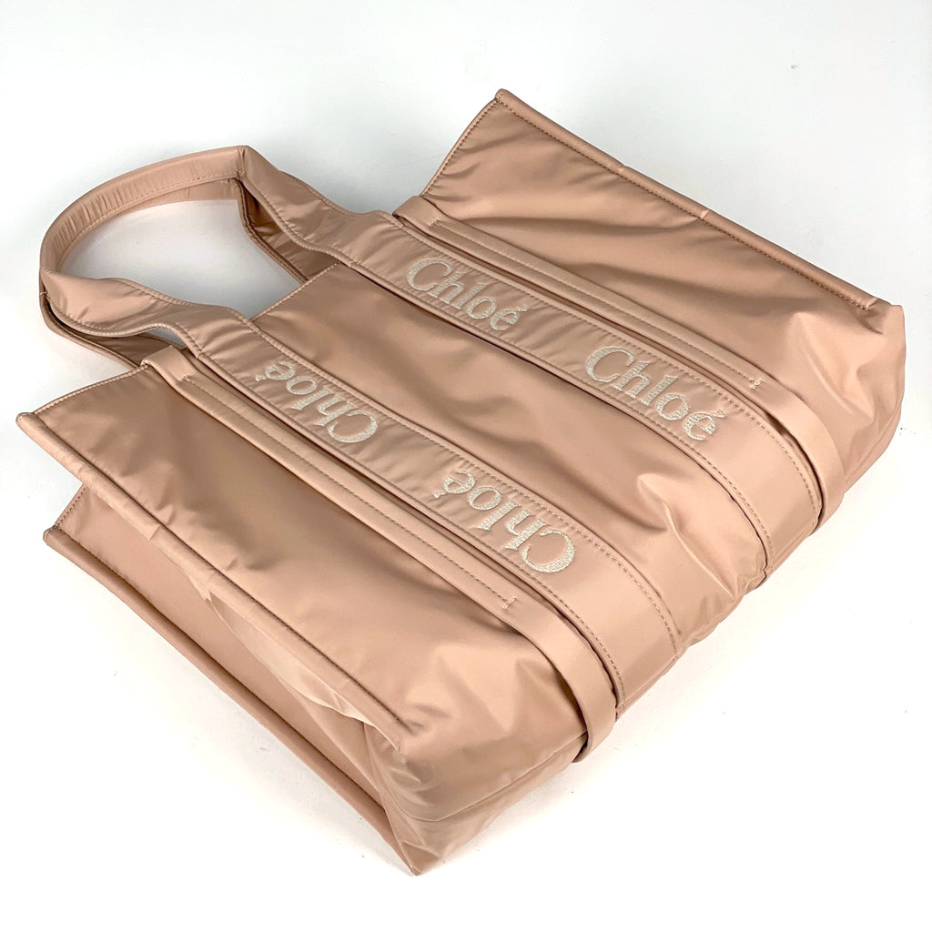 クロエ ウッディ ラージ トートバッグ ロゴ ショルダーバッグ トートバッグ ナイロン ピンク レディース 【中古】brbag