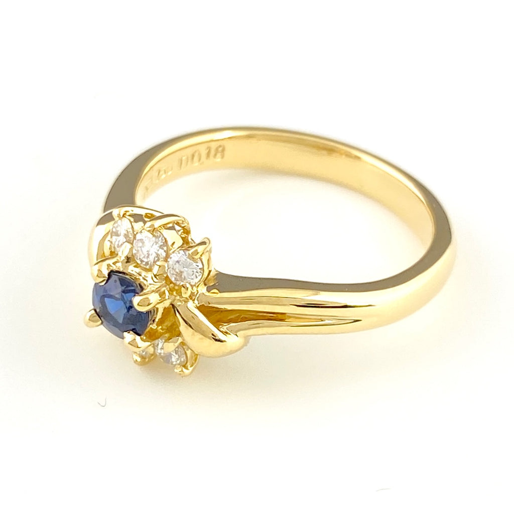 ポーラ サファイア デザインリング YG イエローゴールド 指輪 メレダイヤ リング 12号 750 サファイア ダイヤモンド レディース 【中古】brjwl