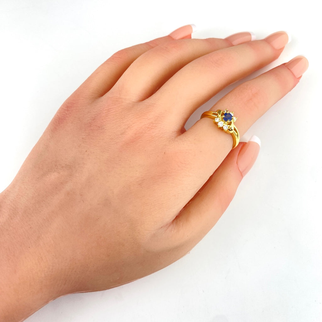 ポーラ サファイア デザインリング YG イエローゴールド 指輪 メレダイヤ リング 12号 750 サファイア ダイヤモンド レディース 【中古】brjwl