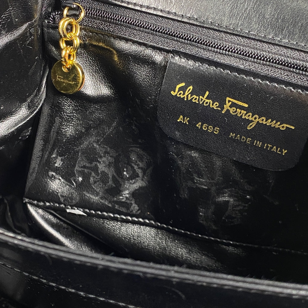 サルヴァトーレフェラガモ ガンチーニ ハンドバッグ 2WAY ショルダーバッグ ハンドバッグ レザー ブラック 4695 レディース 【中古】brbag
