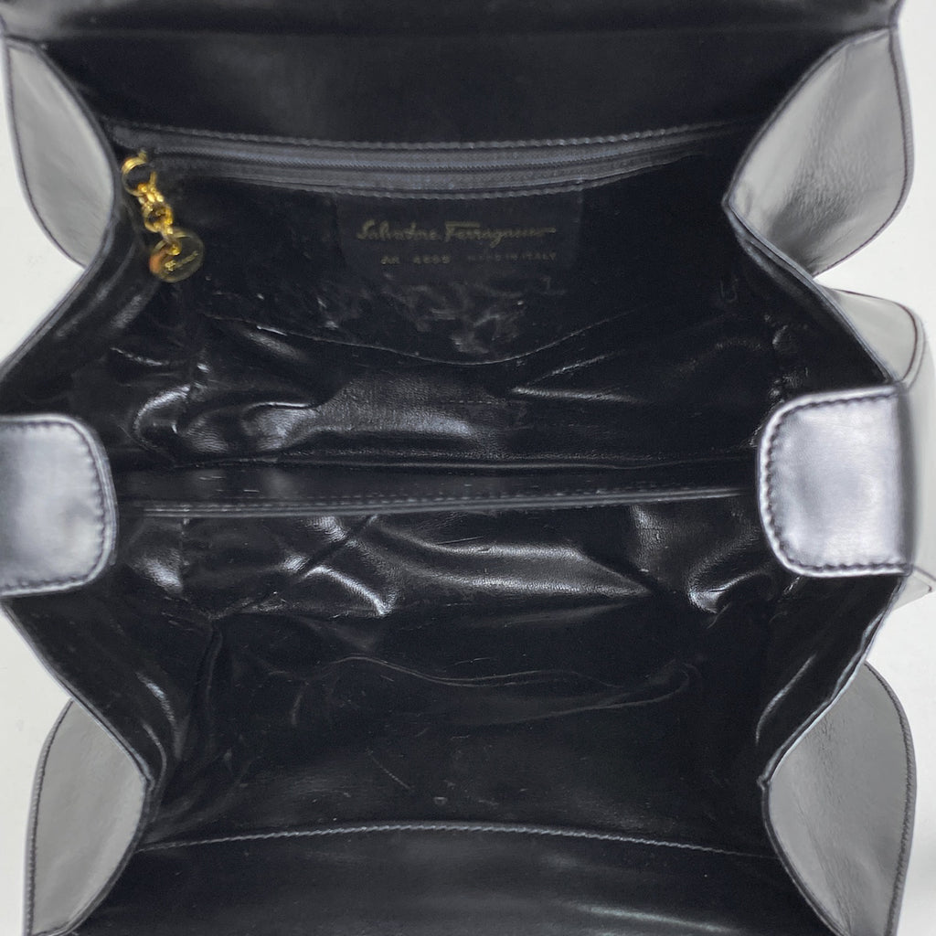 サルヴァトーレフェラガモ ガンチーニ ハンドバッグ 2WAY ショルダーバッグ ハンドバッグ レザー ブラック 4695 レディース 【中古】brbag