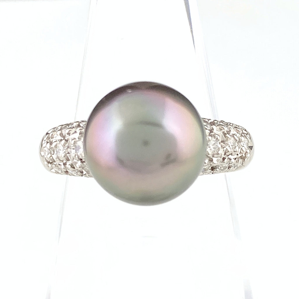 タサキ パール デザインリング プラチナ 指輪 メレダイヤ 真珠 リング 10号 Pt900 パール ダイヤモンド レディース 【中古】brjwl