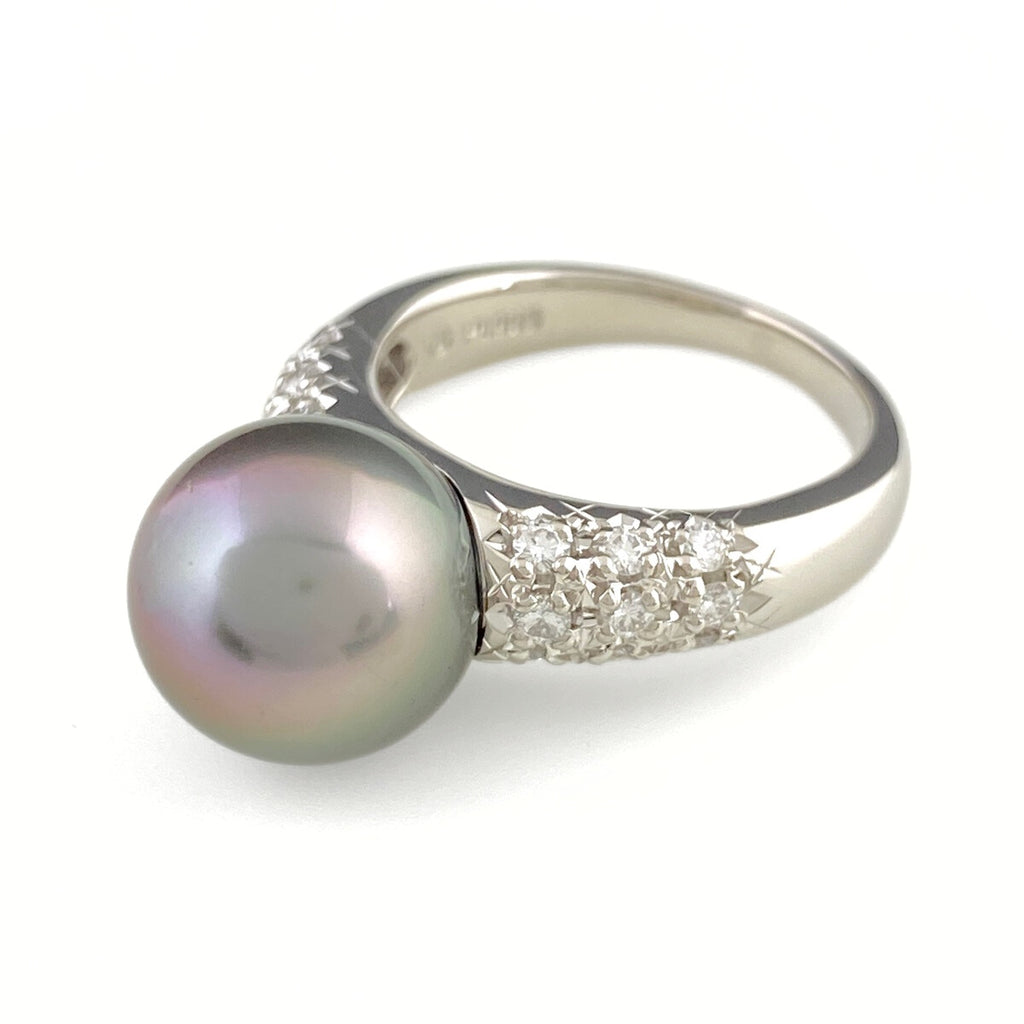 タサキ パール デザインリング プラチナ 指輪 メレダイヤ 真珠 リング 10号 Pt900 パール ダイヤモンド レディース 【中古】brjwl