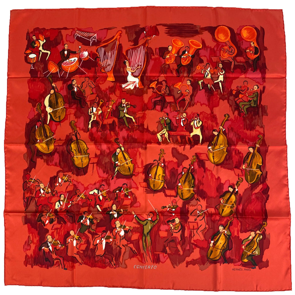 エルメス カレ 90 CONCERTO コンチェルト 奏曲 スカーフ シルク レッド マルチカラー レディース 【中古】brbag