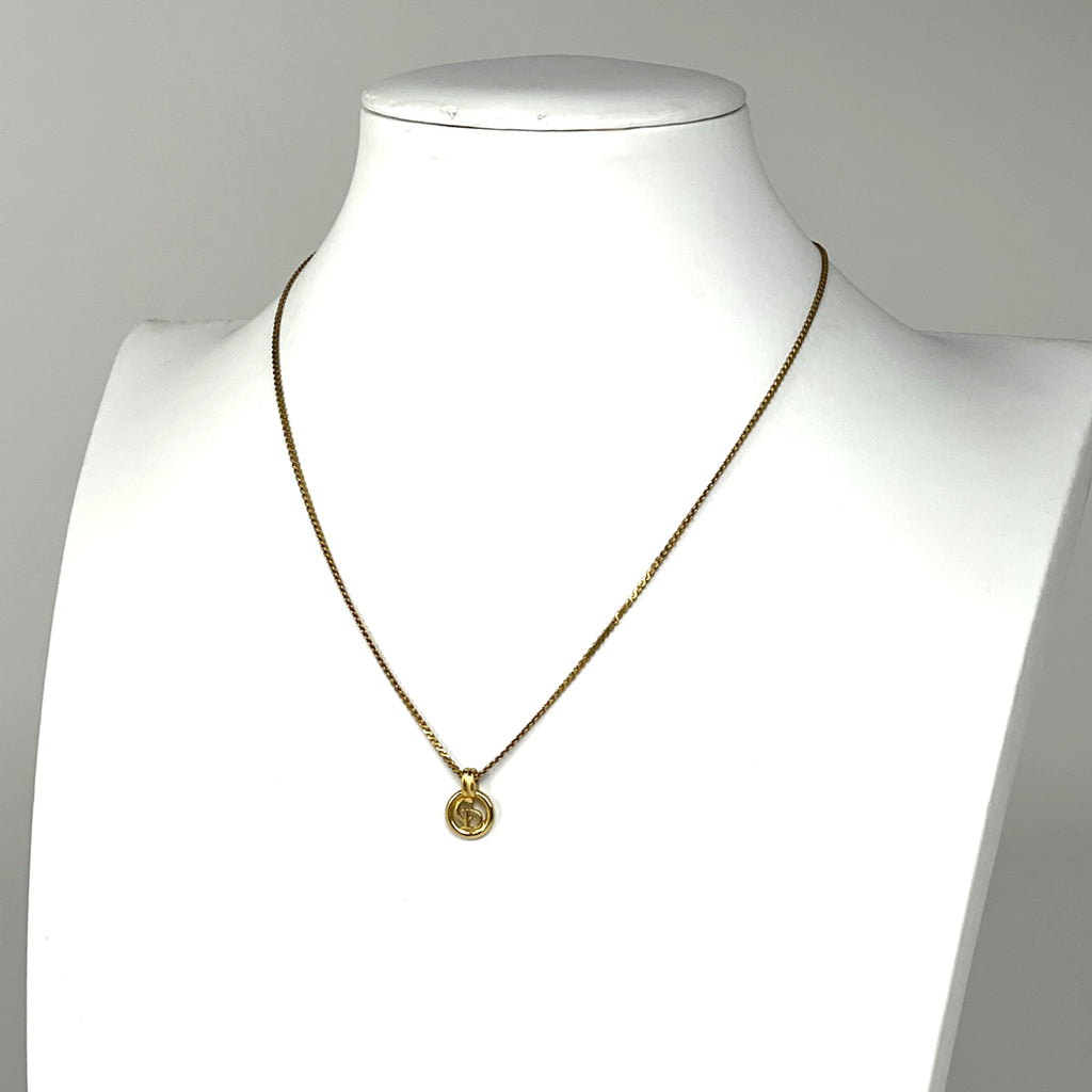 クリスチャンディオール ロゴ ネックレス CD ラウンド型 ペンダント ネックレス GP ゴールド レディース 【中古】bracc