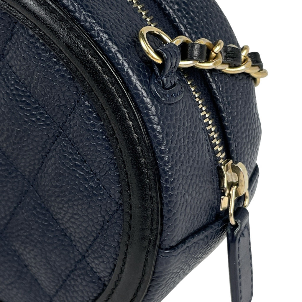 シャネル CCフィリグリー チェーン ショルダーバッグ マトラッセ ショルダーバッグ キャビアスキン ネイビー ブラック AP0365 レディース 【中古】brbag