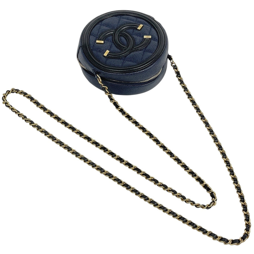 シャネル CCフィリグリー チェーン ショルダーバッグ マトラッセ ショルダーバッグ キャビアスキン ネイビー ブラック AP0365 レディース 【中古】brbag