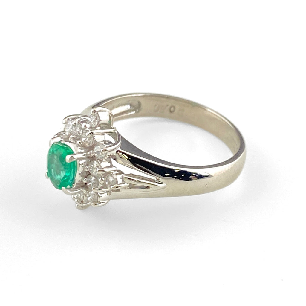 エメラルド デザインリング プラチナ 指輪 メレダイヤ リング 11.5号 Pt900 エメラルド ダイヤモンド レディース 【中古】nbjwl