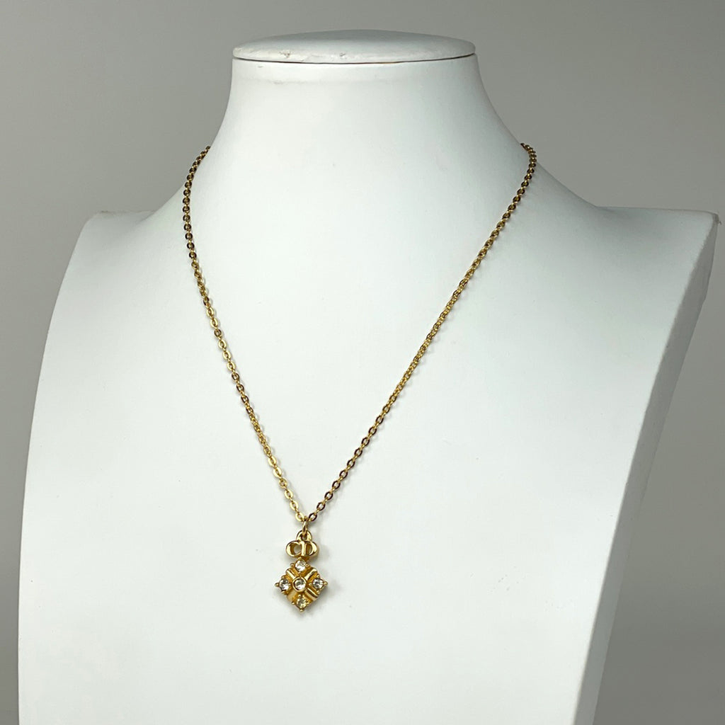 クリスチャンディオール ロゴ ラインストーン ネックレス CD ネックレス GP ゴールド レディース 【中古】bracc