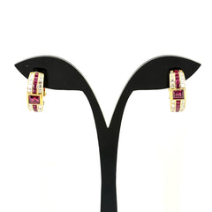 ルビー デザインピアス YG イエローゴールド メレダイヤ イヤリング 750 ルビー ダイヤモンド レディース ノンブランドジュエリー 【中古】nbjwl