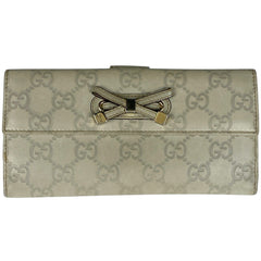 グッチ グッチシマ 二つ折り 長財布 GG柄 リボン 長財布 シマレザー アイボリー 167464 レディース 【中古】brbag