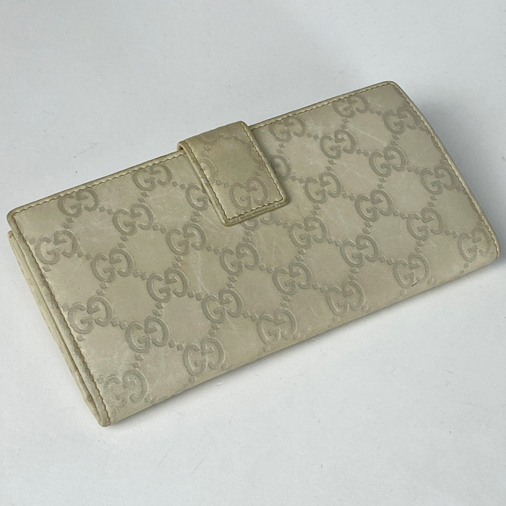 グッチ グッチシマ 二つ折り 長財布 GG柄 リボン 長財布 シマレザー アイボリー 167464 レディース 【中古】brbag