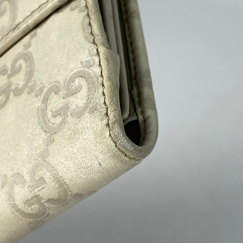 グッチ グッチシマ 二つ折り 長財布 GG柄 リボン 長財布 シマレザー アイボリー 167464 レディース 【中古】brbag