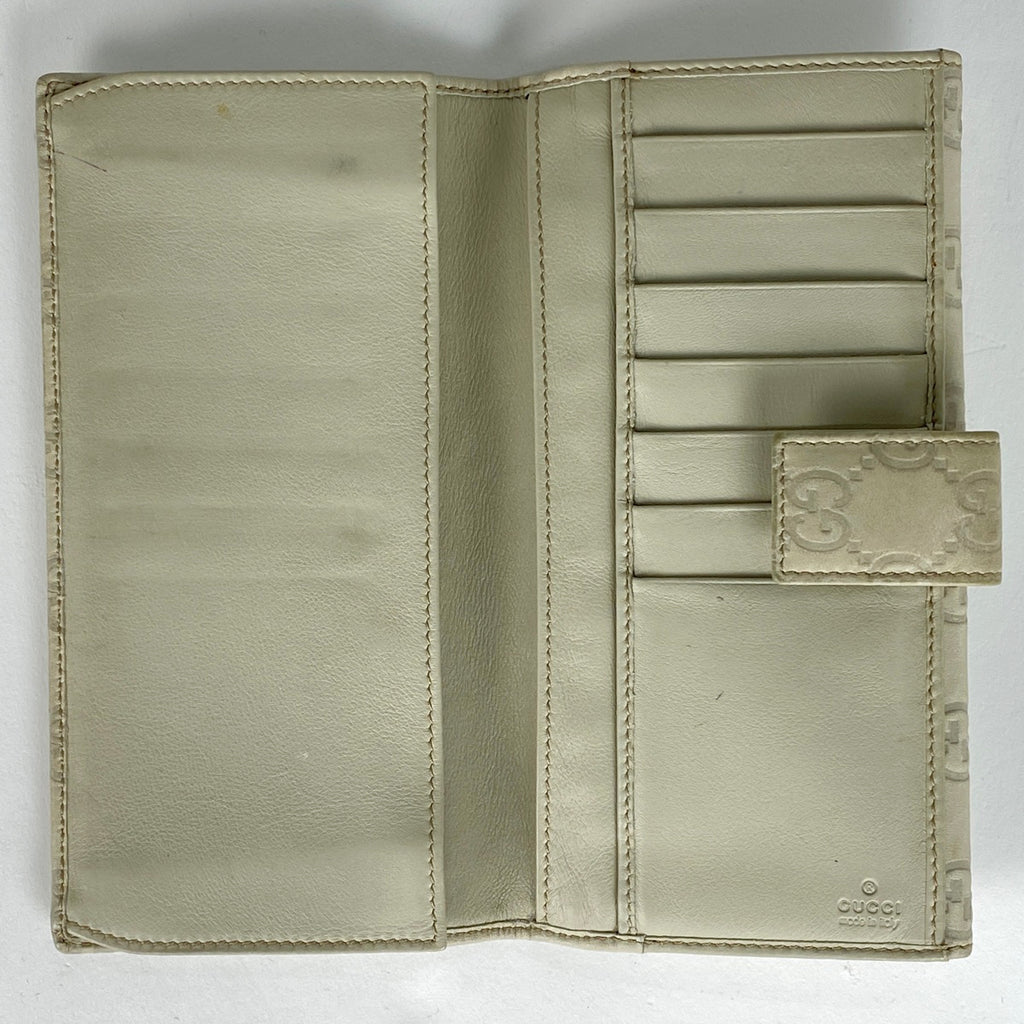 グッチ グッチシマ 二つ折り 長財布 GG柄 リボン 長財布 シマレザー アイボリー 167464 レディース 【中古】brbag