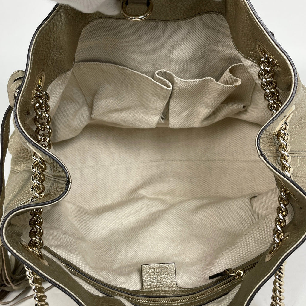 グッチ ソーホー チェーン ショルダーバッグ フリンジ タッセル インターロッキングG ショルダーバッグ レザー ゴールド 308982 レディース 【中古】brbag