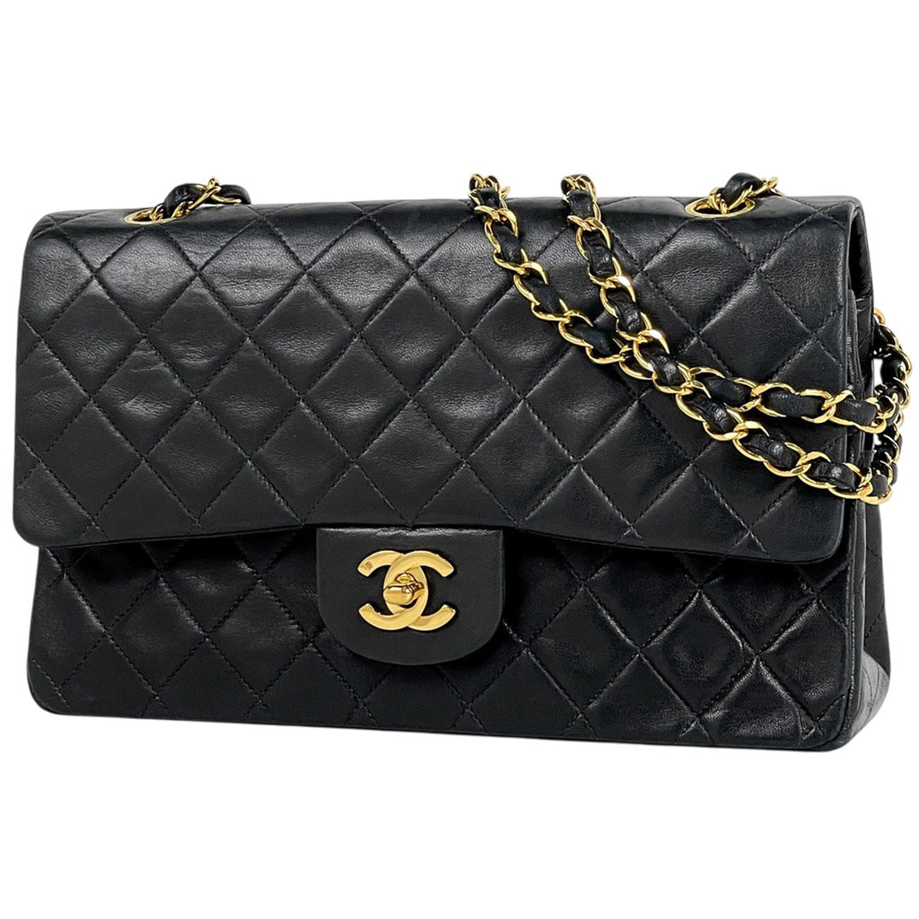 シャネル マトラッセ Wフラップ チェーン ショルダーバッグ ココマーク ショルダーバッグ レザー ブラック A01112 レディース 【中古】brbag