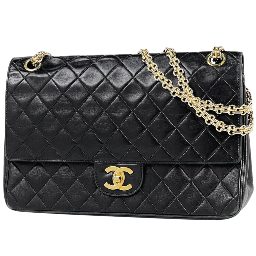 シャネル マトラッセ Wフラップ チェーン ショルダーバッグ ココマーク ショルダーバッグ レザー ブラック レディース 【中古】brbag