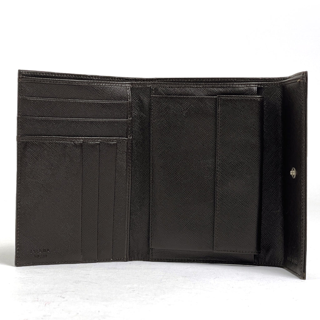 プラダ ロゴプレート 三つ折り財布 小銭入れ 札入れ 三つ折り財布 ナイロン ダークブラウン M510 レディース 【中古】brbag