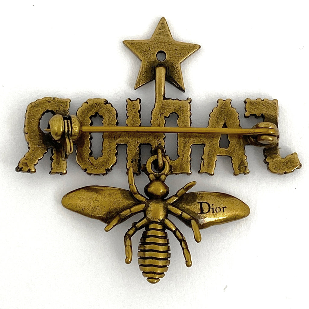 クリスチャンディオール ビーモチーフ ラインストーン ブローチ ジャディオール スター 蜂モチーフ スイング ブローチ GP ゴールド レディース 【中古】bracc