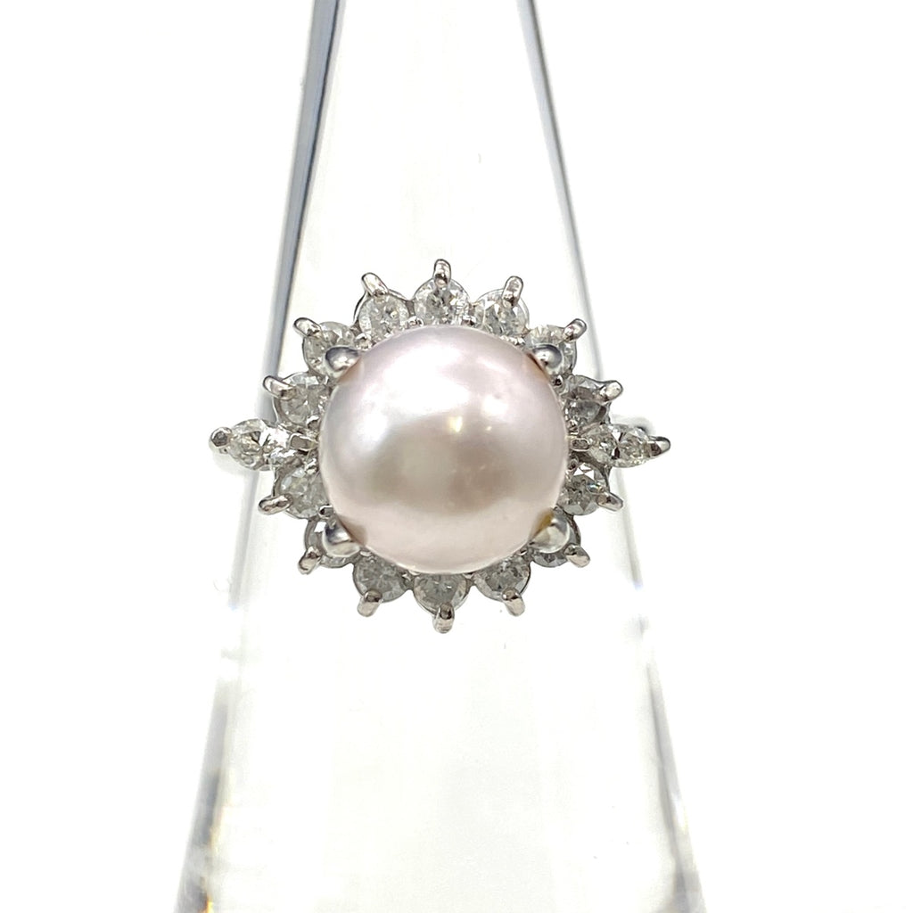パール デザインリング プラチナ 指輪 メレダイヤ 真珠 リング 11.5号 Pt900 パール ダイヤモンド レディース 【中古】nbjwl