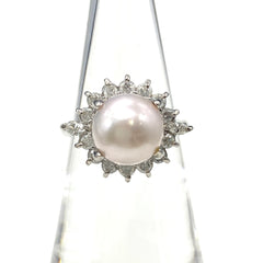 パール デザインリング プラチナ 指輪 メレダイヤ 真珠 リング 11.5号 Pt900 パール ダイヤモンド レディース 【中古】nbjwl