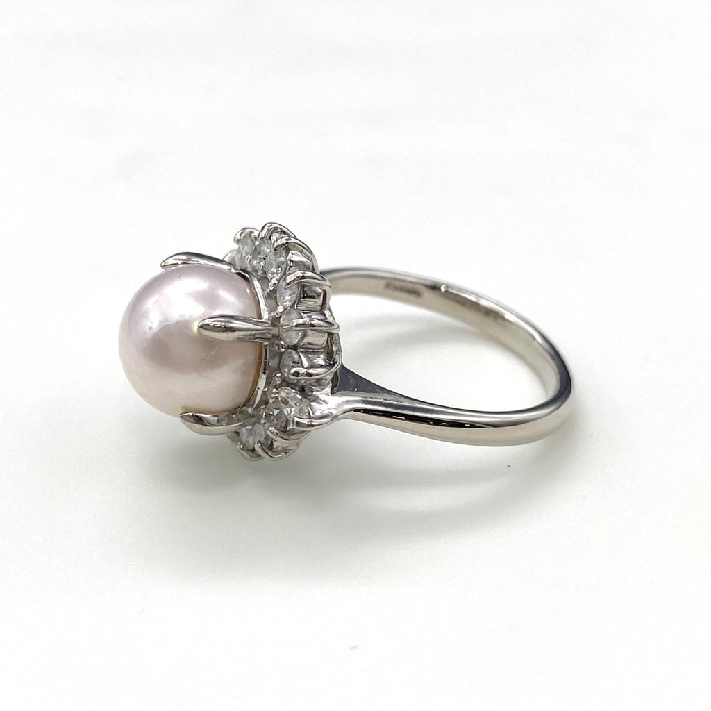 パール デザインリング プラチナ 指輪 メレダイヤ 真珠 リング 11.5号 Pt900 パール ダイヤモンド レディース 【中古】nbjwl