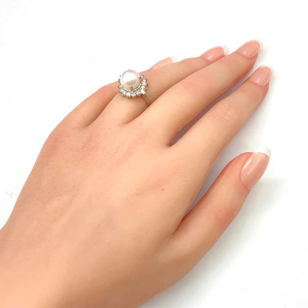 パール デザインリング プラチナ 指輪 メレダイヤ 真珠 リング 11.5号 Pt900 パール ダイヤモンド レディース 【中古】nbjwl