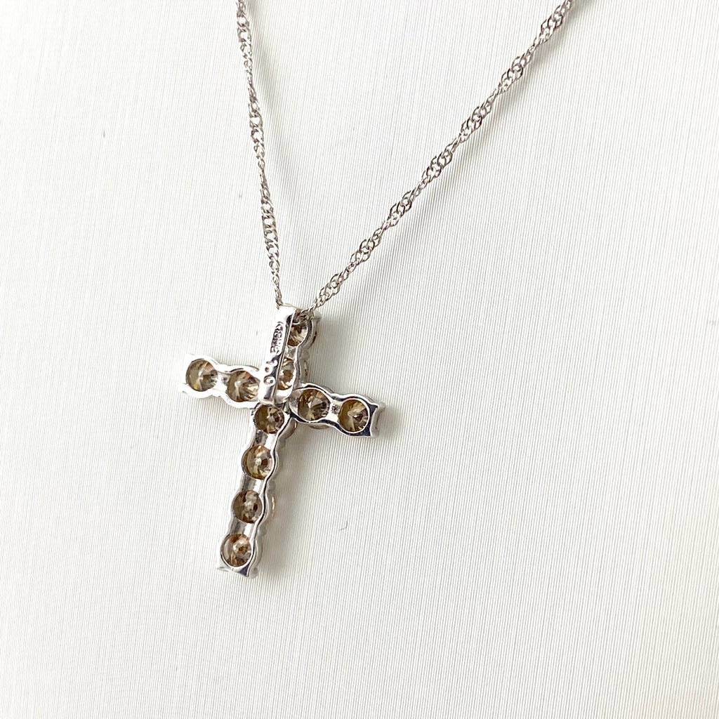 クロスモチーフ ネックレス WG ホワイトゴールド メレダイヤ ペンダント 十字架 ネックレス K18 WG ダイヤモンド レディース 【中古】nbjwl