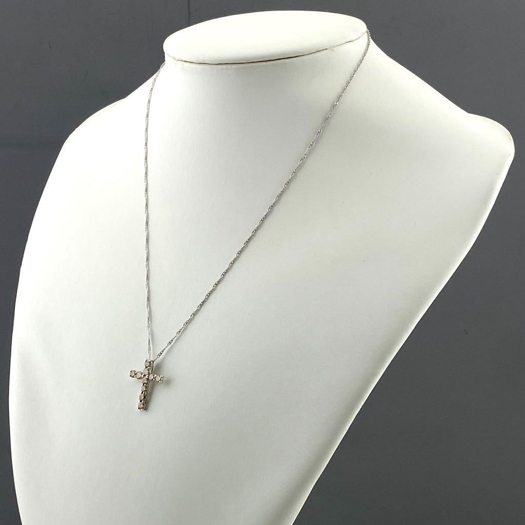 クロスモチーフ ネックレス WG ホワイトゴールド メレダイヤ ペンダント 十字架 ネックレス K18 WG ダイヤモンド レディース 【中古】nbjwl