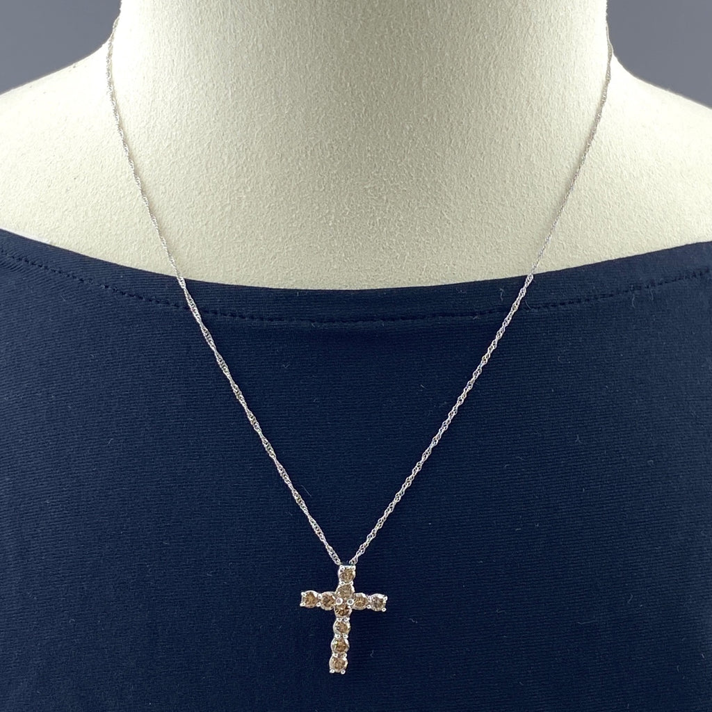 クロスモチーフ ネックレス WG ホワイトゴールド メレダイヤ ペンダント 十字架 ネックレス K18 WG ダイヤモンド レディース 【中古】nbjwl