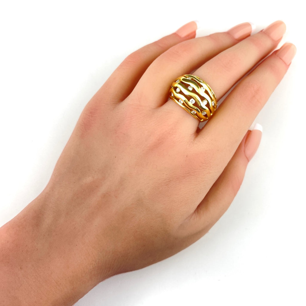 ポンテヴェキオ メレダイヤ デザインリング YG イエローゴールド 指輪 リング 15.5号 750 ダイヤモンド レディース 【中古】brjwl