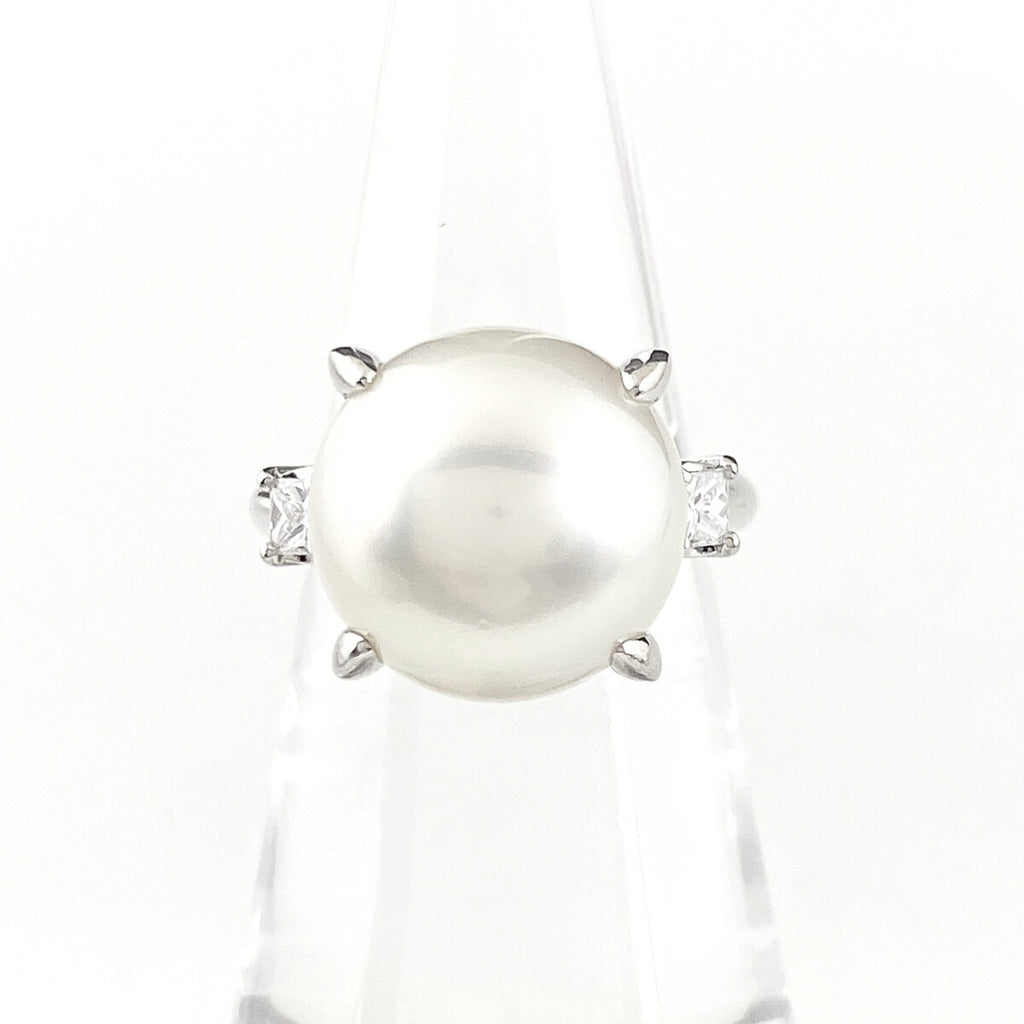 パール デザインリング プラチナ 指輪 メレダイヤ 真珠 リング 11.5号 Pt900 パール ダイヤモンド レディース 【中古】nbjwl