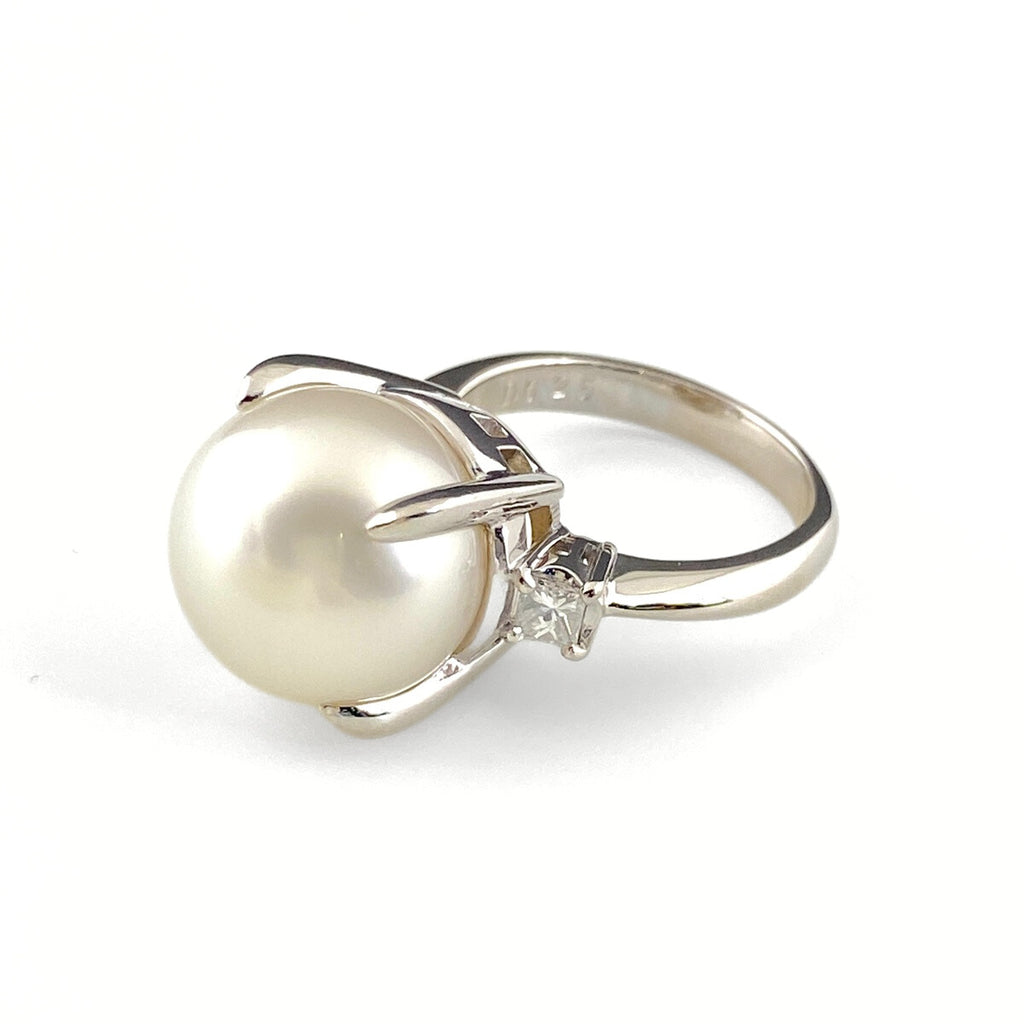 パール デザインリング プラチナ 指輪 メレダイヤ 真珠 リング 11.5号 Pt900 パール ダイヤモンド レディース 【中古】nbjwl