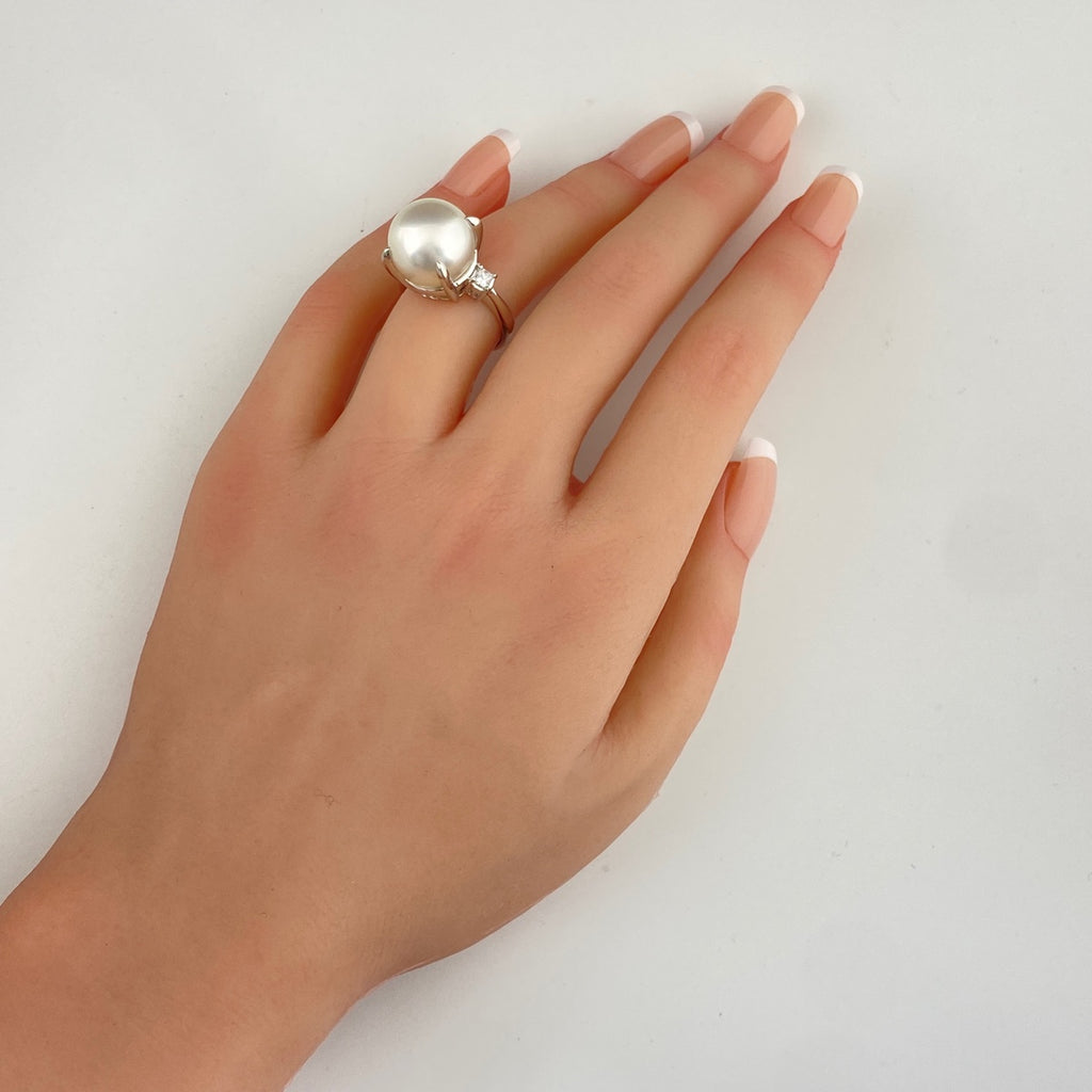 パール デザインリング プラチナ 指輪 メレダイヤ 真珠 リング 11.5号 Pt900 パール ダイヤモンド レディース 【中古】nbjwl