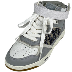 クリスチャンディオール ロゴ スニーカー トロッター柄 ハイカット 靴 スニーカー レザー キャンバス ホワイト グレー レディース 【中古】brapp