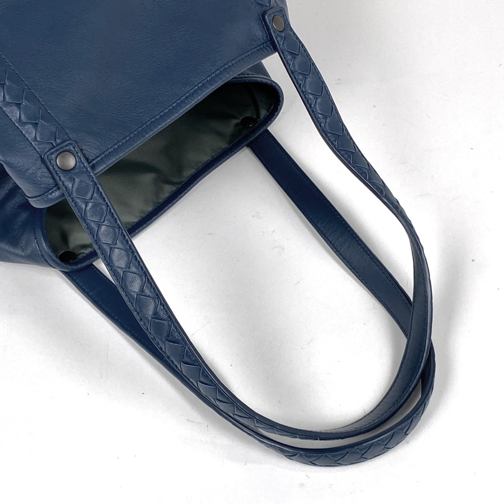 ボッテガヴェネタ イントレチャート トートバッグ 肩掛け トートバッグ レザー ブルー レディース 【中古】brbag
