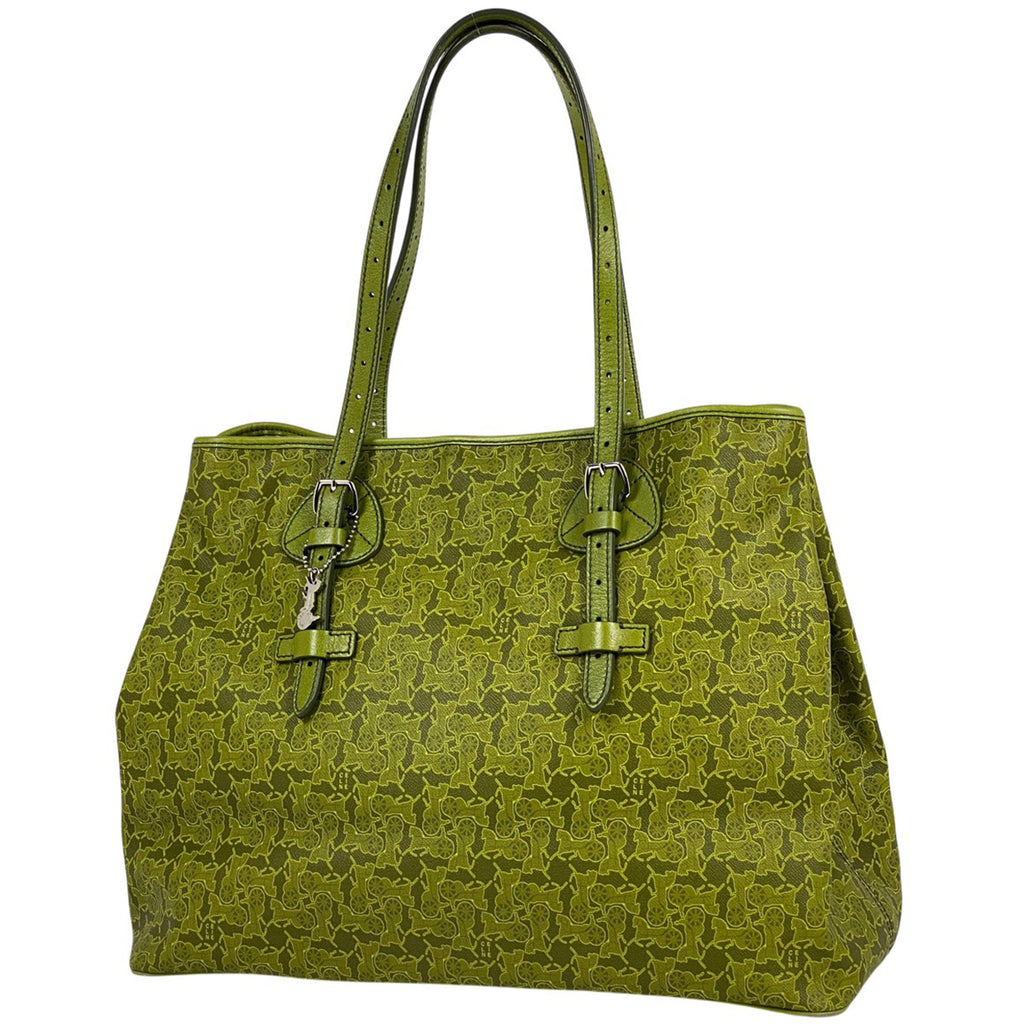 セリーヌ ロゴ トートバッグ 馬車柄 総柄 サルキー トートバッグ コーティングキャンバス グリーン レディース 【中古】brbag