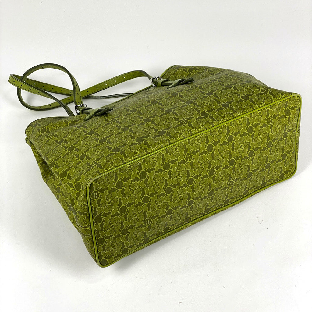 セリーヌ ロゴ トートバッグ 馬車柄 総柄 サルキー トートバッグ コーティングキャンバス グリーン レディース 【中古】brbag