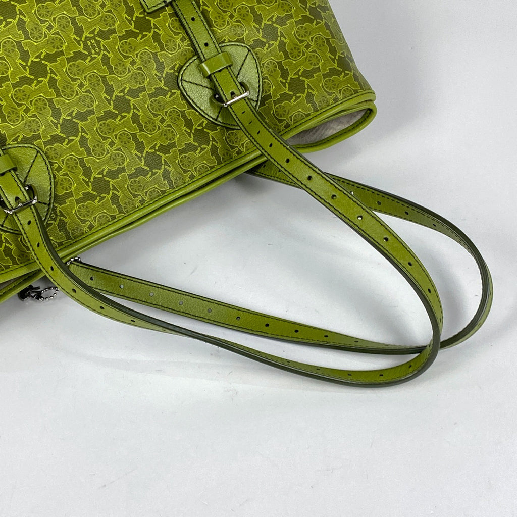 セリーヌ ロゴ トートバッグ 馬車柄 総柄 サルキー トートバッグ コーティングキャンバス グリーン レディース 【中古】brbag