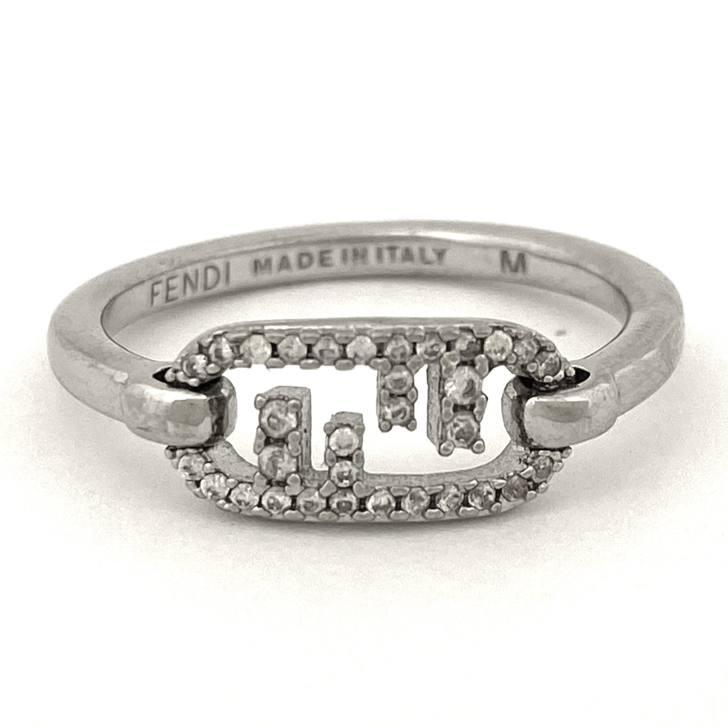 フェンディ オーロック リング 指輪 ラインストーン ジルコン ストラス リング 13号 シルバーメッキ シルバー レディース 【中古】bracc