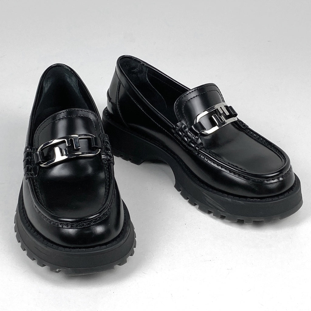 フェンディ オーロック ローファー 厚底 バックル 靴 ローファー レザー ブラック メンズ 【中古】brapp