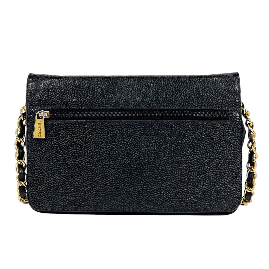 シャネル ココマーク チェーン ウォレット 財布 ショルダーバッグ キャビアスキン ブラック レディース 【中古】brbag