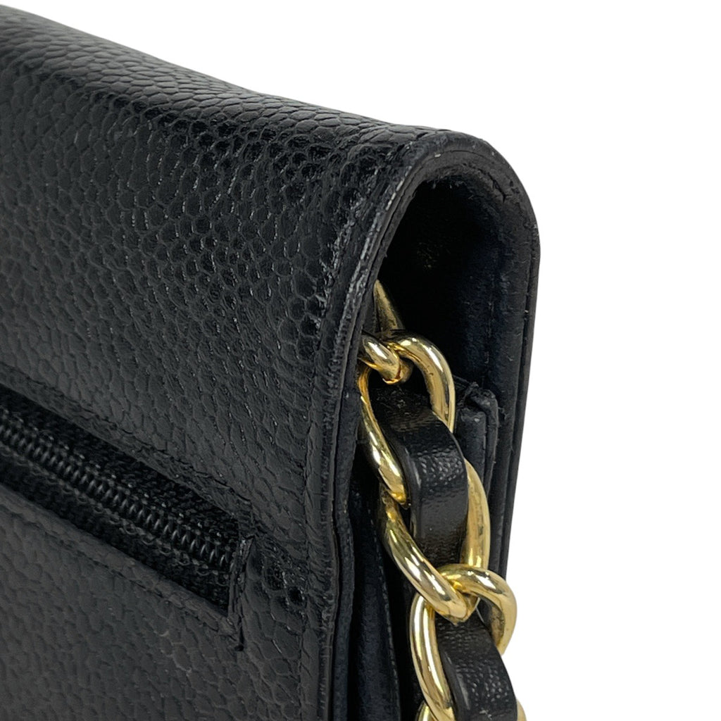 シャネル ココマーク チェーン ウォレット 財布 ショルダーバッグ キャビアスキン ブラック レディース 【中古】brbag