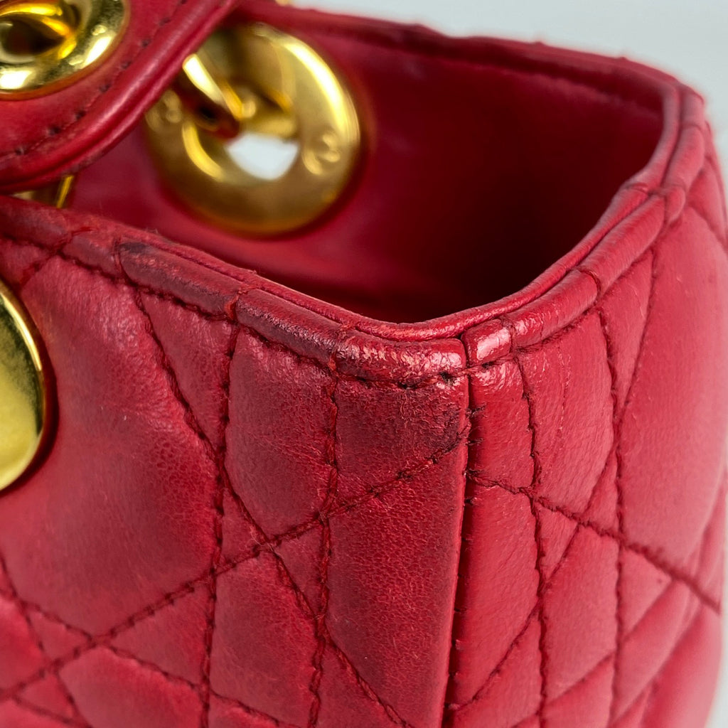 クリスチャンディオール レディディオール カナージュ ハンドバッグ レザー レッド レディース 【中古】brbag